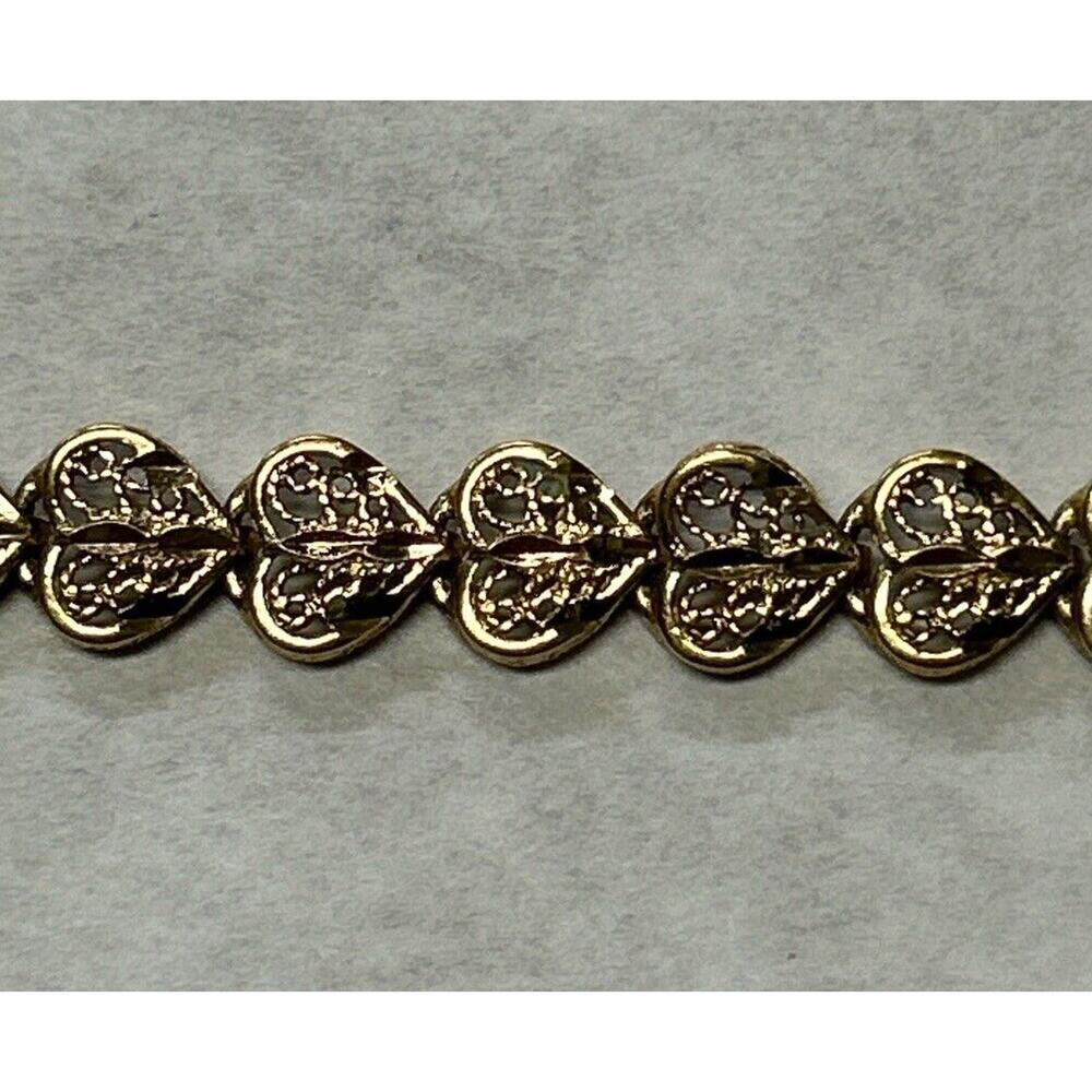 Gold Plated Chain Of Hearts Bracelet 8” Vintage Fashion - Picture 5 of 5